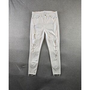 Good American Jeans 18 White Good Legs Raw Hem Fray Distressed Denim Stretch